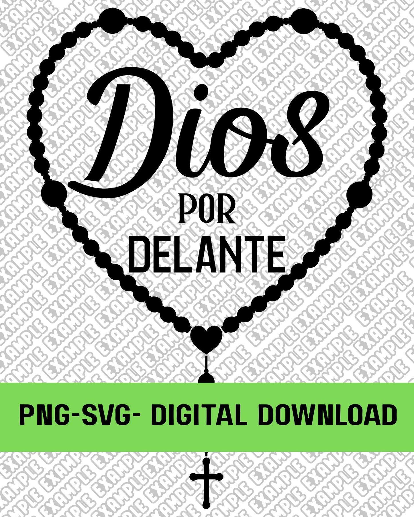 "DIOS POR DELANTE" HEART ROSARY PNG,SVG