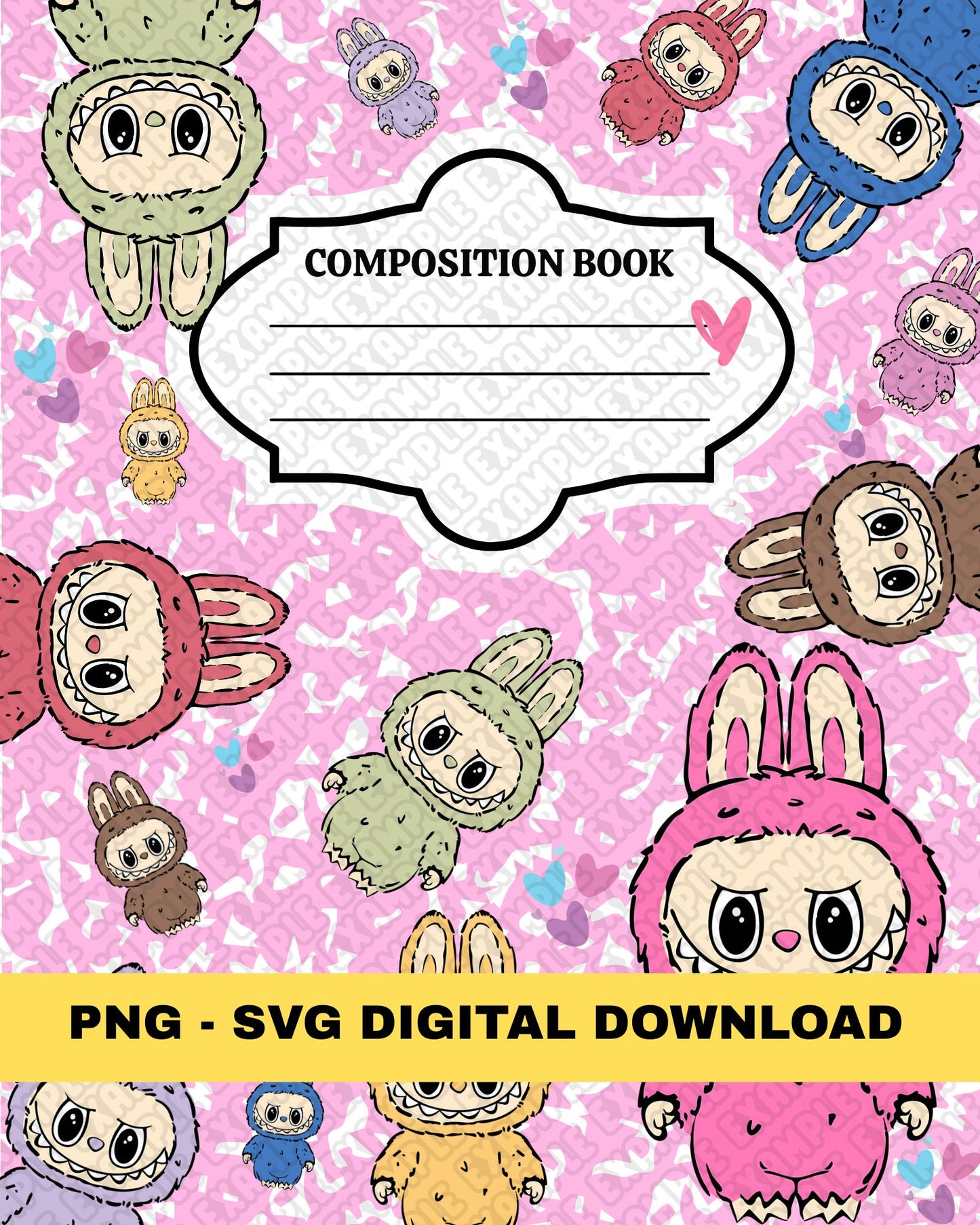 LaBubu Composition Book Template DIGITAL DOWNLOAD PNG, SVG