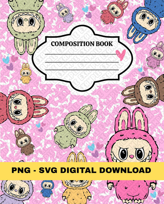 LaBubu Composition Book Template DIGITAL DOWNLOAD PNG, SVG